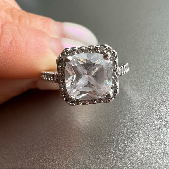 Stamped Zirconite Square Halo Ring - Picture 3 of 5